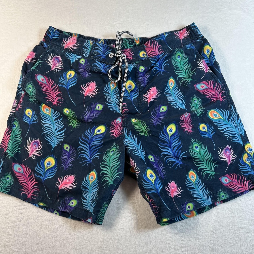Boardies Swim Trunks Shorts Mens M Peacock Feather Lined Drawstring Tropical